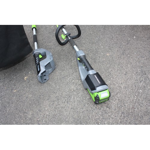 29 - Green Works battery lawn mower with spare battery (both good), strimmer & hedge cutter with charger