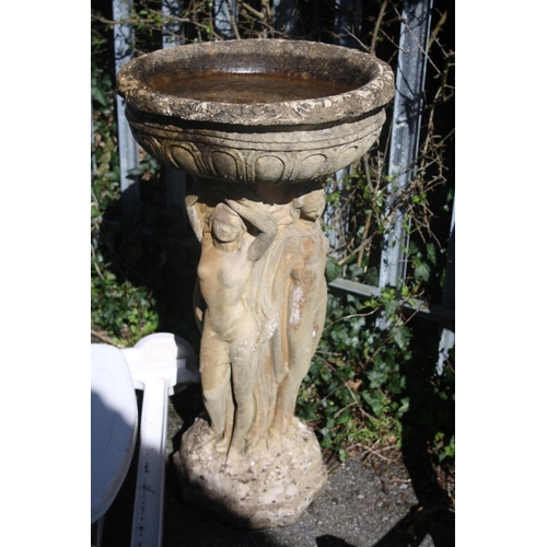 57 - Large concrete birdbath depicting ladies 34