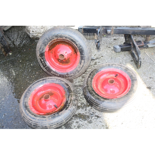 66 - 3 x wheelbarrow wheels & tyres