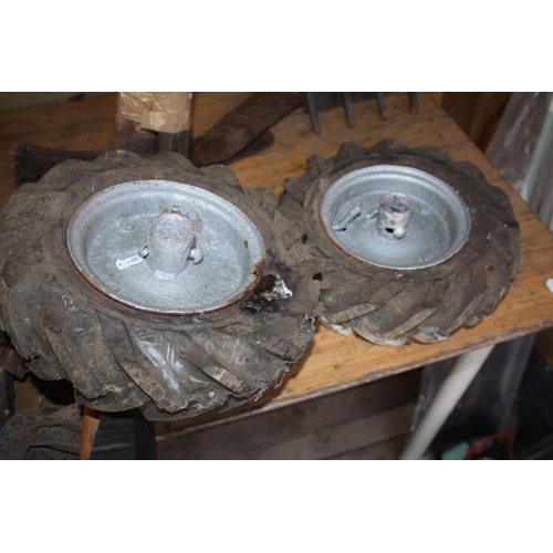 82 - Pair of multi use garden machinery wheels & tyres