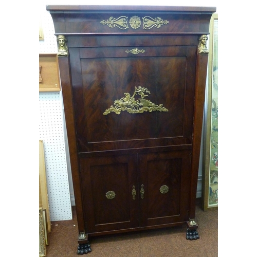 1 - A 19th century French mahogany rectangular cabinet with cast brass classical figures and symbols on ... 