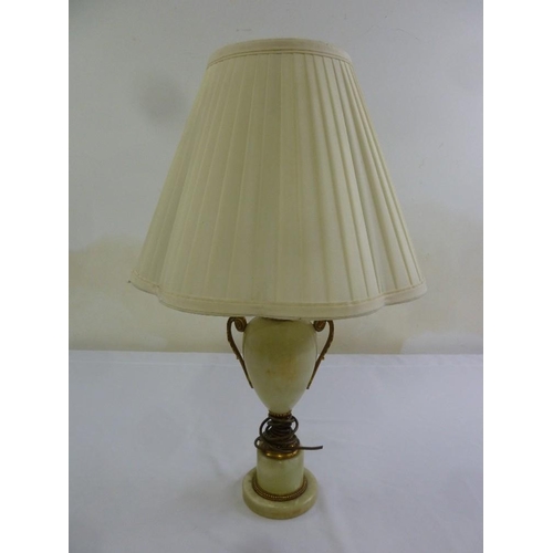 35 - Onyx and gilt metal vase form table lamp with silk shade