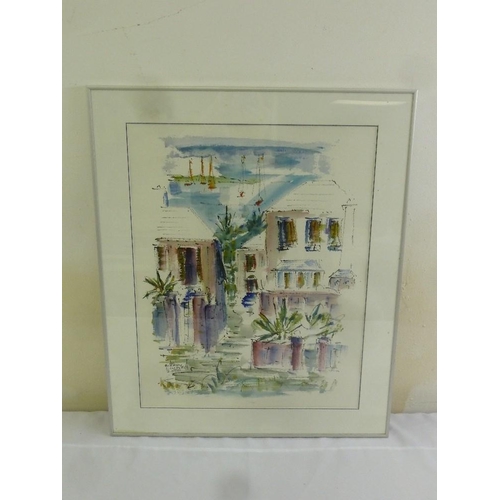 48 - Alfred Birdsey framed and glazed watercolour of a Bermuda Waterfront, signed bottom left, 57 x 45cm