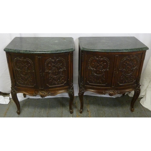 5 - A pair of Continental mahogany marble topped side tables of rectangular form with detachable marble ... 