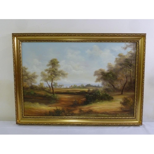 71 - D. Tanner framed oil on canvas of a country landscape, signed bottom right, 60 x 90cm