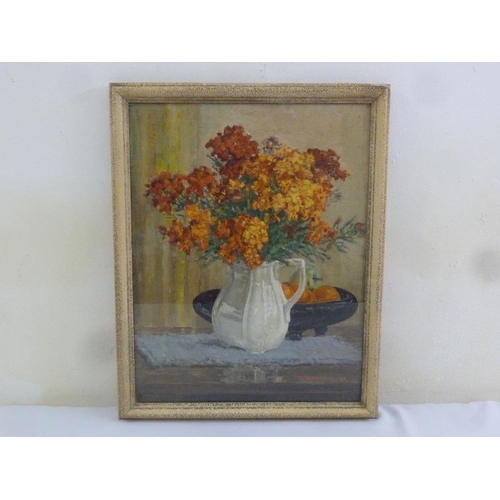 73 - Charles H. Brown framed and glazed oil on panel still life of flowers, signed bottom right, 44 x 33.... 