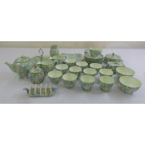 83 - Shelley Melody 13453 teaset to include plates, cups, saucers, teapot, milk jug, sugar bowl, butter d... 