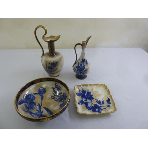 96 - A quantity of Royal Doulton Blue Iris porcelain to include two ewers, a plate and bowl