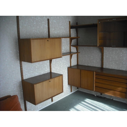 4 - 1970s wall mounted modular wall units and shelves (six section and six shelves with ladder racks)