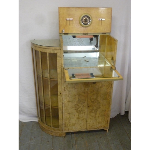 12 - Art Deco walnut veneered cocktail cabinet rectangular with glazed side section