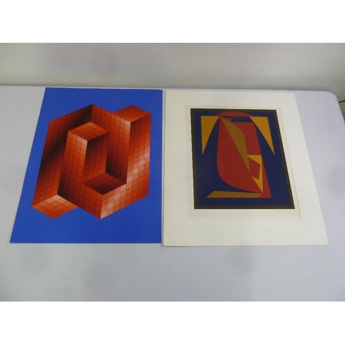 38 - Victor Vasarely two serigraphs on cardboard, signed and numbered, 79 x 61.5cm and 59 x 50cm