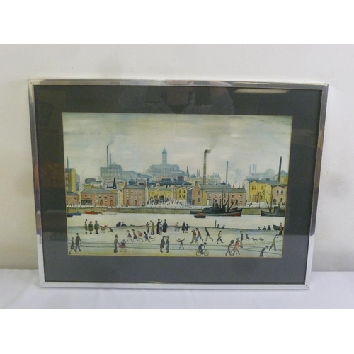 39 - L. S. Lowry framed and glazed lithographic print titled Northern River Scene, 39.5 x 60cm