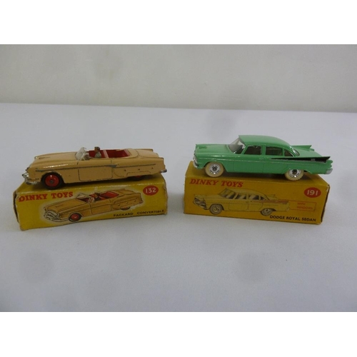 440 - Dinky Toys Packard Convertible 132 and Dodge Royal Sedan 191, both in original packaging