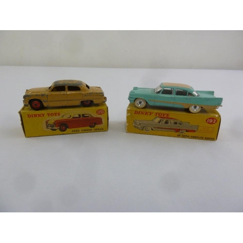 441 - Dinky Toys Ford Fordor Sedan 170 and De Soto Fireflite Sedan 192, both in original packaging