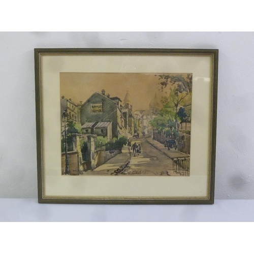 46 - A framed and glazed watercolour of a French street scene, signed bottom left, 21.5 x 27cm