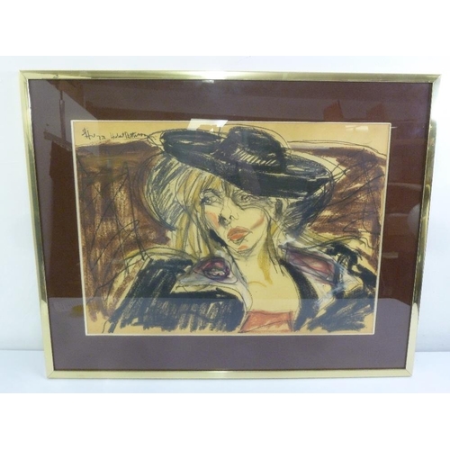 55 - Hubert Pattison framed and glazed watercolour of a lady in a black hat signed and dated top left, 58... 