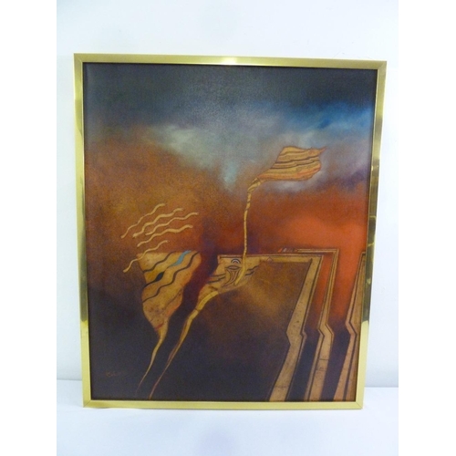 57 - Graham Smithies framed oil on canvas titled Time Slide, signed bottom right and verso dated 1977, 91... 