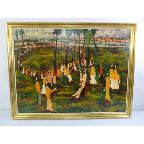 58 - Bilson a framed oil on canvas of figures in a landscape circa 1970s signed bottom right, 88 x 118cm