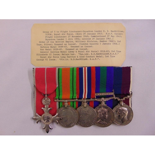 500 - A group of five RAF WWII medals for Flight Lieutenant-Squadron leader R. D. MacMillian 51936