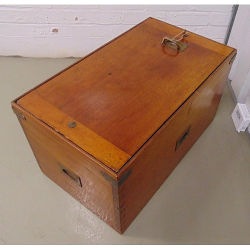 10 - A 19th century rectangular mahogany campaign chest, lead lined with brass handle and mounts and with... 