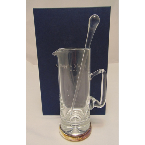 123 - Mappin and Webb hallmarked silver and glass water jug and stirrer in original fitted packaging, 26cm... 