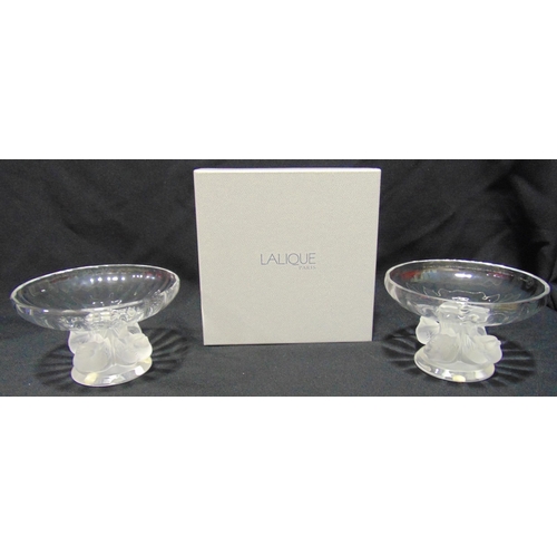 126 - A pair of Lalique Nogent bowls signed to the bases one in original packaging, 14cm (h)