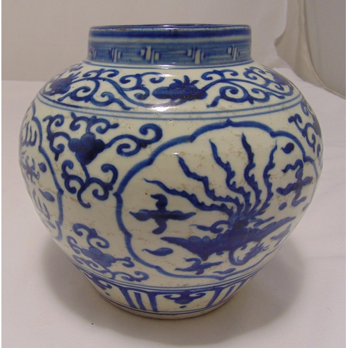 144 - A Ming style blue and white baluster vase decorated with stylised dragons, bats and phoenix, 23cm (h... 