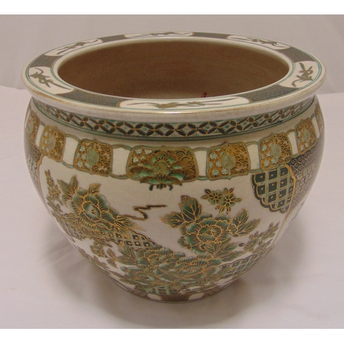 149 - A Chinese fish bowl decorated to the sides with stylised flowers and leaves, 30cm (h)