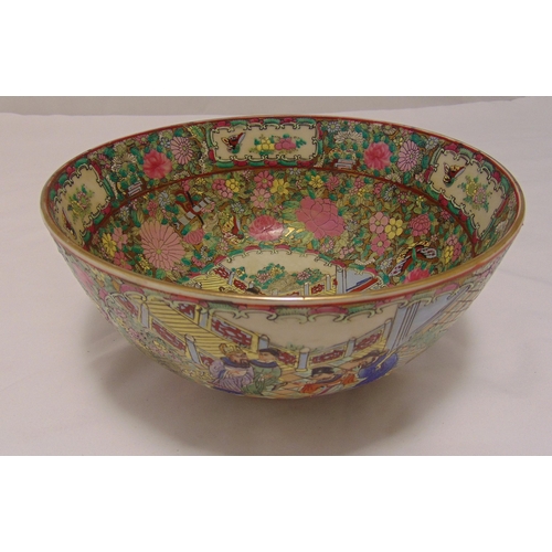 156 - A Chinese Cantonese bowl decorated with figures, flowers and leaves, 14 x 30cm