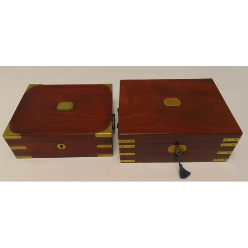 184 - An Edwardian rectangular mahogany brass bound writing slope and a mahogany rectangular casket with b... 