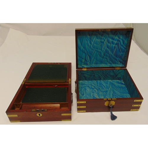 184 - An Edwardian rectangular mahogany brass bound writing slope and a mahogany rectangular casket with b... 