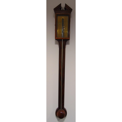 186 - A mid 19th century mahogany mercury stick barometer with broken pediment top and inscribed brass dia... 