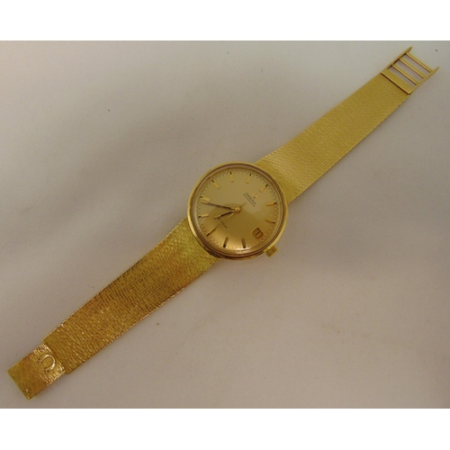 258 - Omega Deville 18ct gold gentlemans wristwatch on an articulated bracelet, approx total weight 80.0g