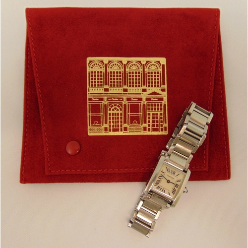 261 - Cartier Tank Francaise ladies stainless steel wristwatch to include original wallet and a copy of va... 