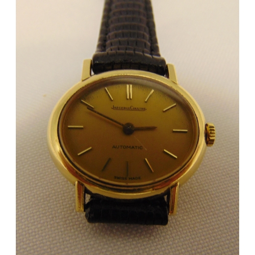 262 - Jaeger LeCoultre 18ct yellow gold ladies wristwatch on a replacement leather bracelet