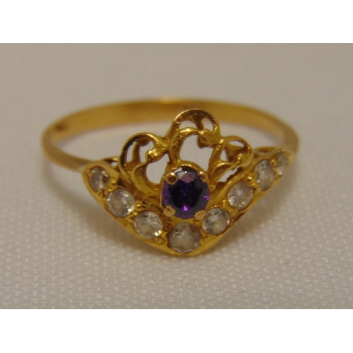 298 - 21ct gold, diamond and amethyst dress ring, approx total weight 2.0g