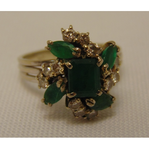 300 - 18ct white gold, diamond and emerald dress ring, approx total weight 4.0g