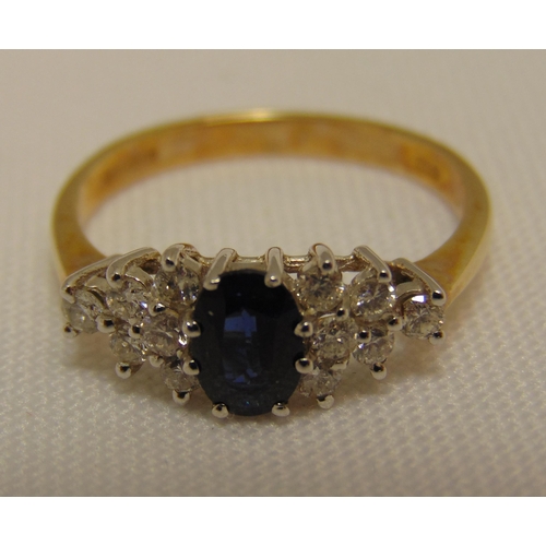 302 - 9ct yellow gold diamond and sapphire ring, approx total weight 2.2g