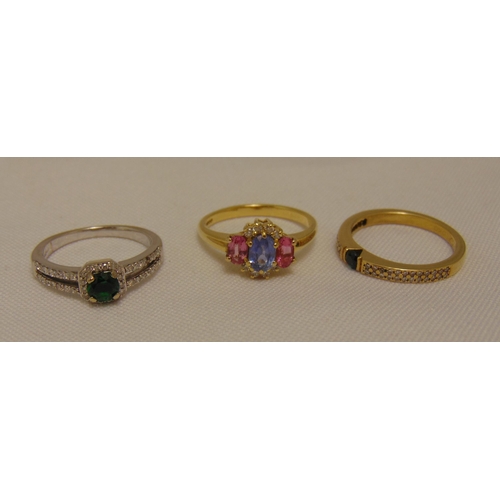 306 - Three 18ct gold rings set with various stones, approx total weight 12.9g