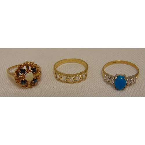 308 - Three 14ct yellow gold rings, approx total weight 8.1g