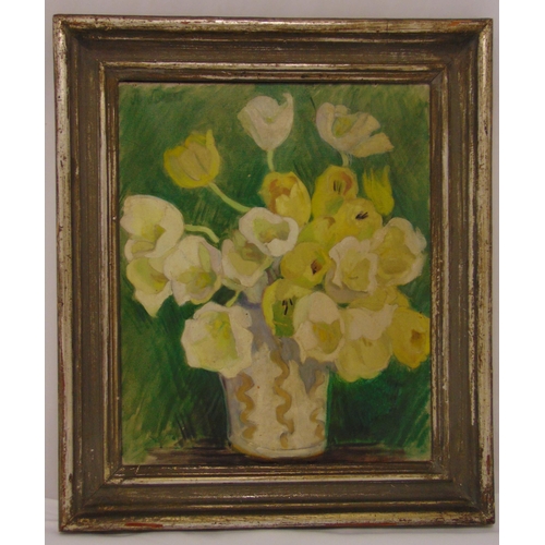 63 - Jo Jones framed oil on canvas still life of flowers, signed top left, 45.5 x 38cm, ARR applies