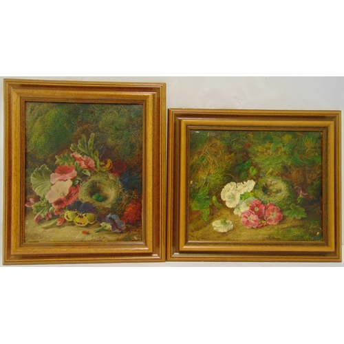 64 - George Clare two framed oils on canvas of birds nest and flowers signed to the base, 30.5 x 25.5 and... 