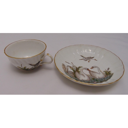 128 - Meissen mid 19th century cup and saucer from the moulded and painted swan series