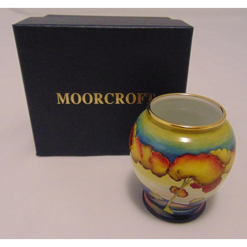 156 - Moorcroft enamel circular covered box decorated with mushrooms and acorns, to include original packa... 