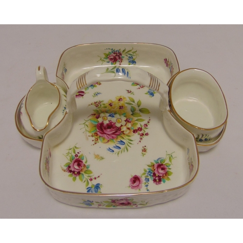 158 - Hammersley porcelain strawberry set of shaped rectangular form decorated with floral sprays with cen... 