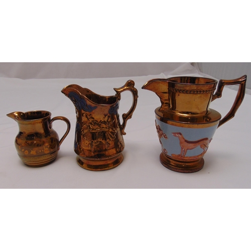 159 - Three carnival style Victorian jugs of various form and size, tallest 16cm (h)