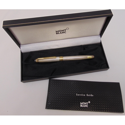 304 - Mont Blanc Meisterstuck silver plated fountain pen with 14ct gold nib in original packaging