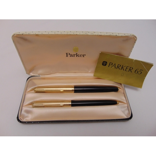 308 - Parker 65 fountain pen with 14ct gold nib and matching ballpoint pen in original fitted case