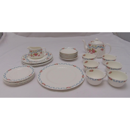 116 - Minton Ribbons and Blossoms teaset to include a teapot, cups, saucers, plates and a cake plate (24)