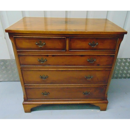 12 - A mahogany rectangular chest of drawers with brass swing handles on four bracket feet, 76 x 75.5 x 4... 